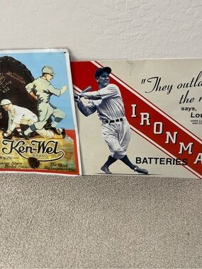 Vintage Ironman Batteries Baseball Tin Sign - Red White Black